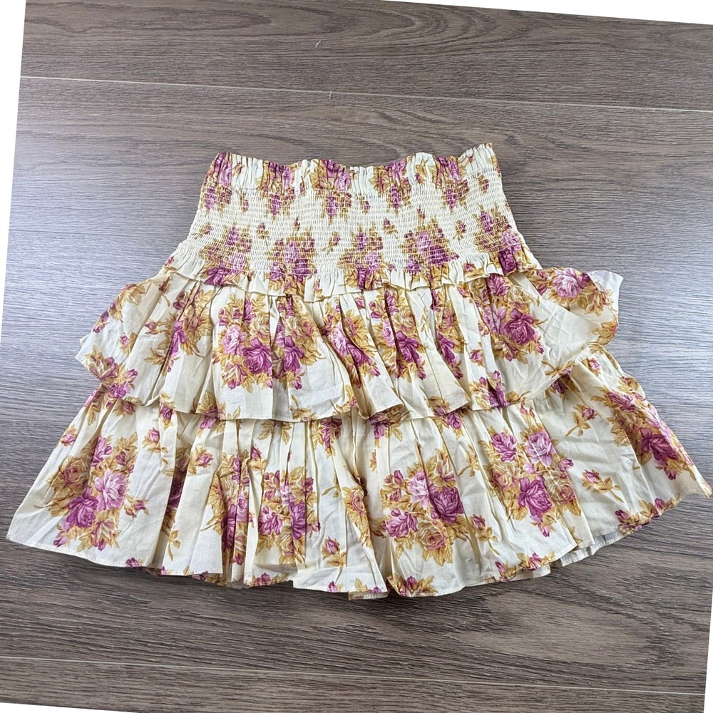 Janie and Jack Girls Floral Smocked Tiered Ruffle Skirt Cream Pink Size 16 NWT